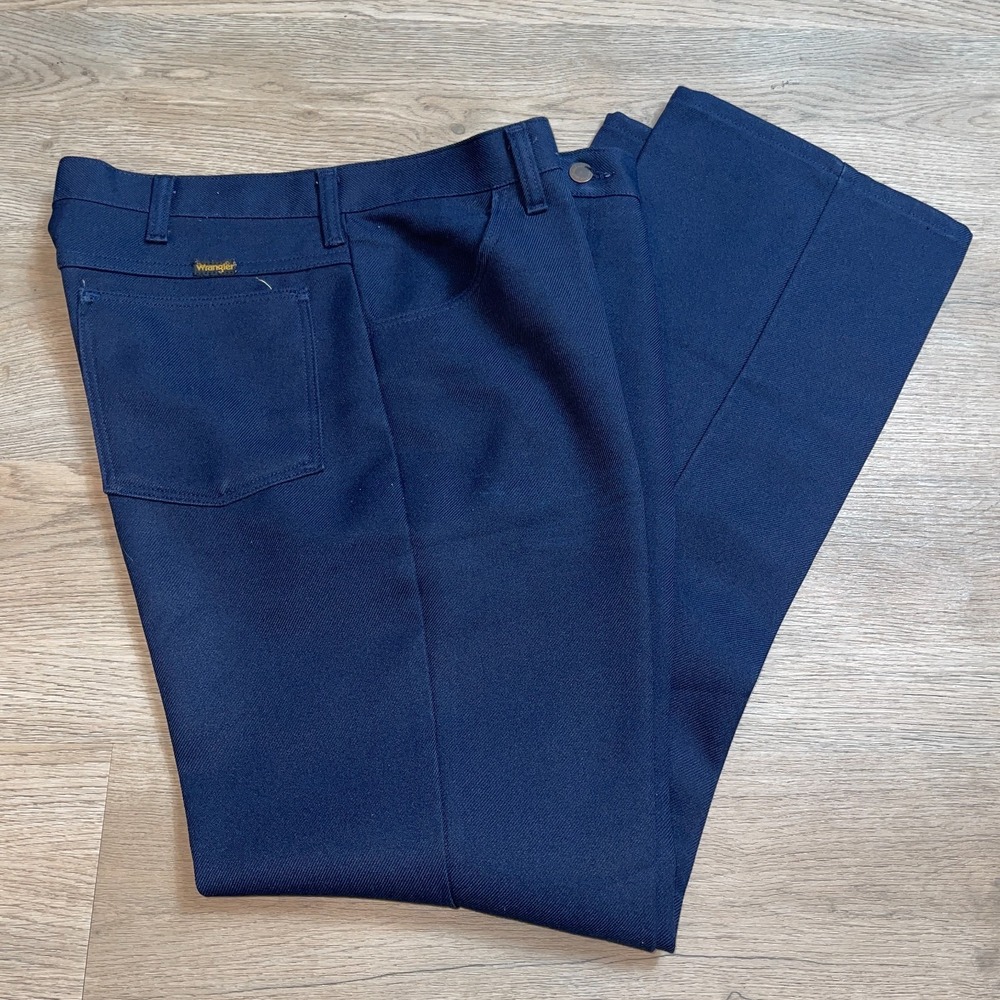 Vintage Wrangler Wranchler Mens 32x30 Navy Blue Western Dress Jeans Pants 82682N
